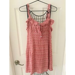 Angie Red Ditsy Floral Ruffle Mini Dress Smocked Back 100% Rayon Sz S EUC Boho